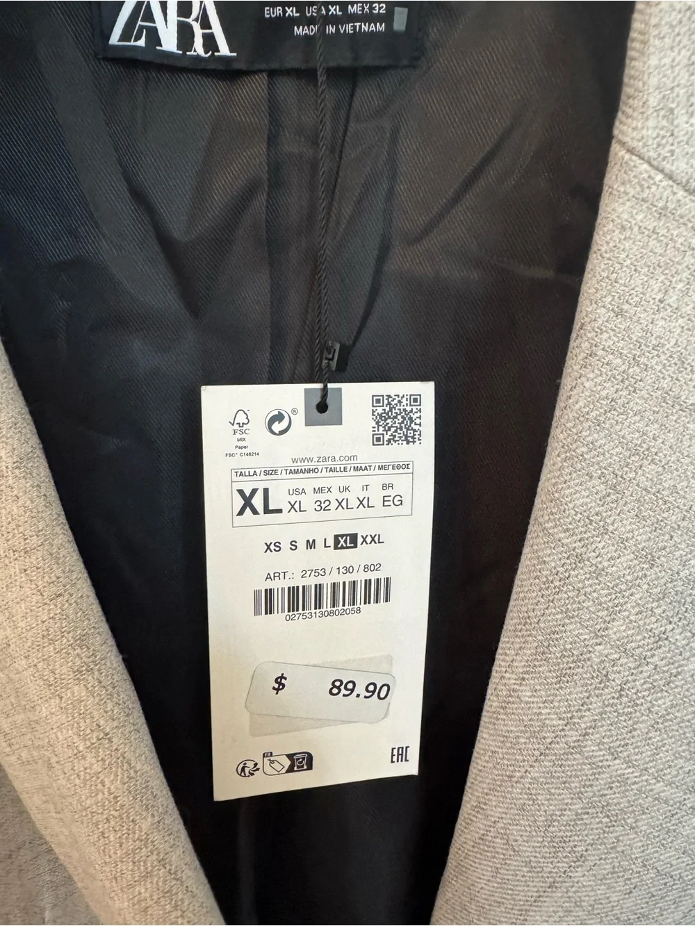 NWT - Zara Light Grey Tailored Blazer Jacket (Size XL) - Picture 5 of 15
